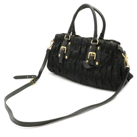 Prada Black Handbag Nero 2WAY Leather Gathered - Picture 1 of 8